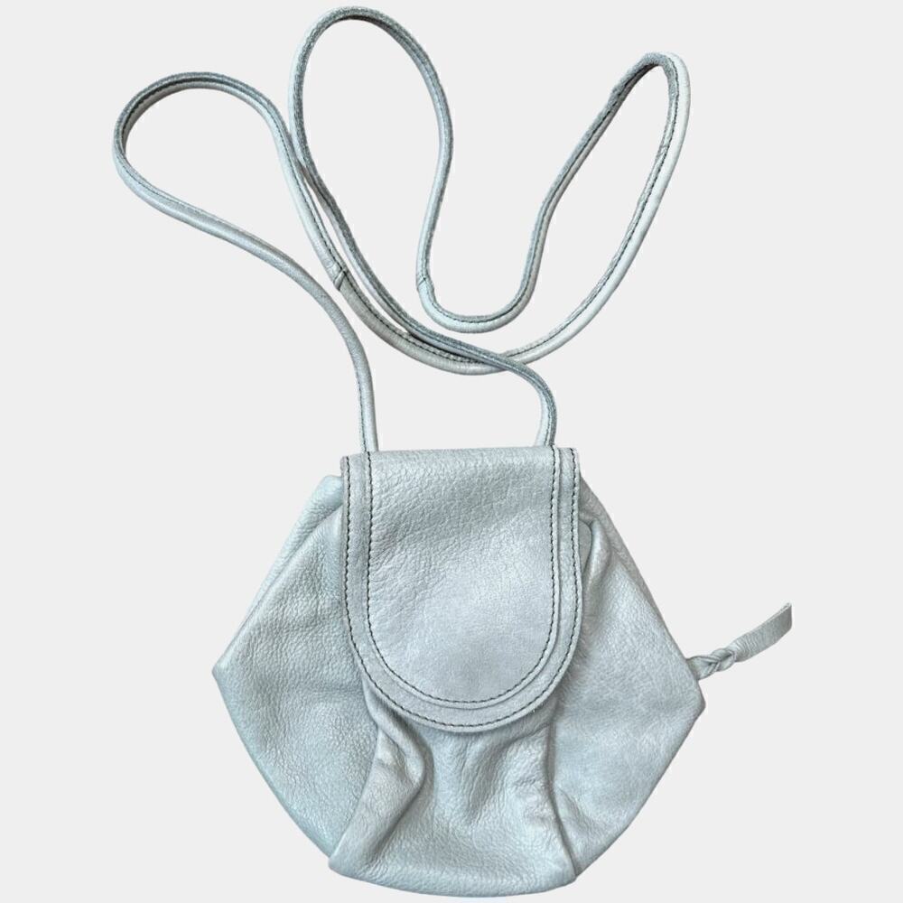 Cut'n Paste Pearl Sage Green Leather Mini ANTHROPOLOGIE Crossbody Bag  8" x 7"